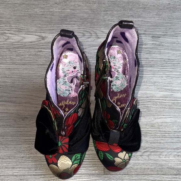 Irregular Choice Floral Ankle Boots with Black Bow - Picture 3 of 12